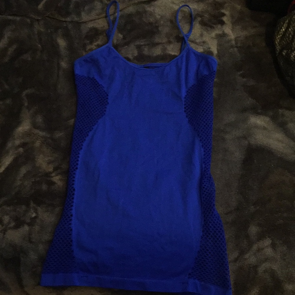 Blue fishnet cut out mini dress